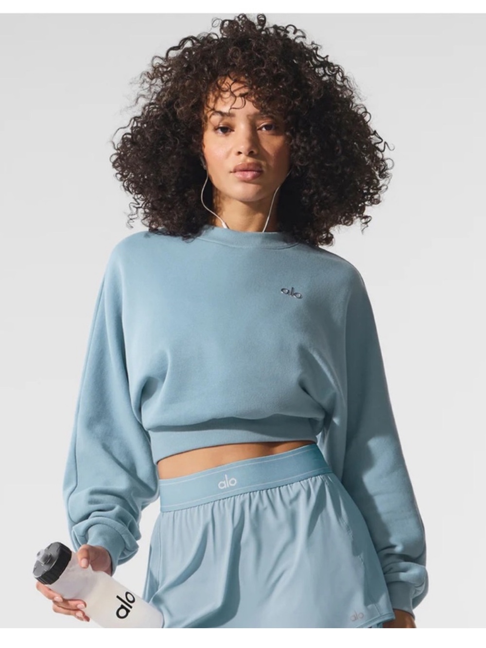 ALO Cropped Accolade Crewneck, Celestial Blue